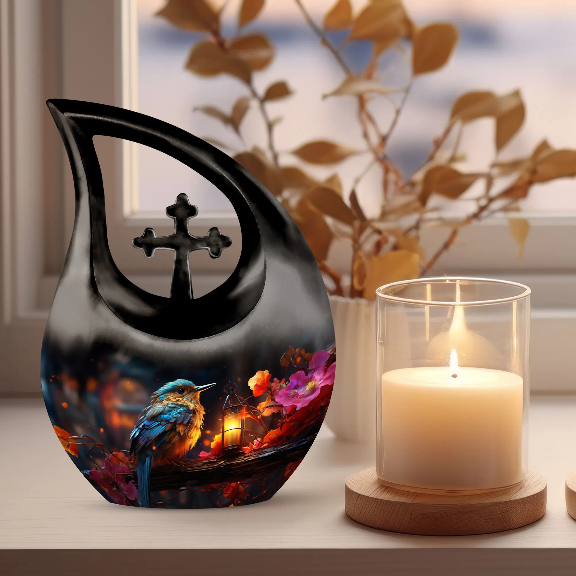 A Kingfisher's Glow - Cross Drop Memorial Urn Keepsake
