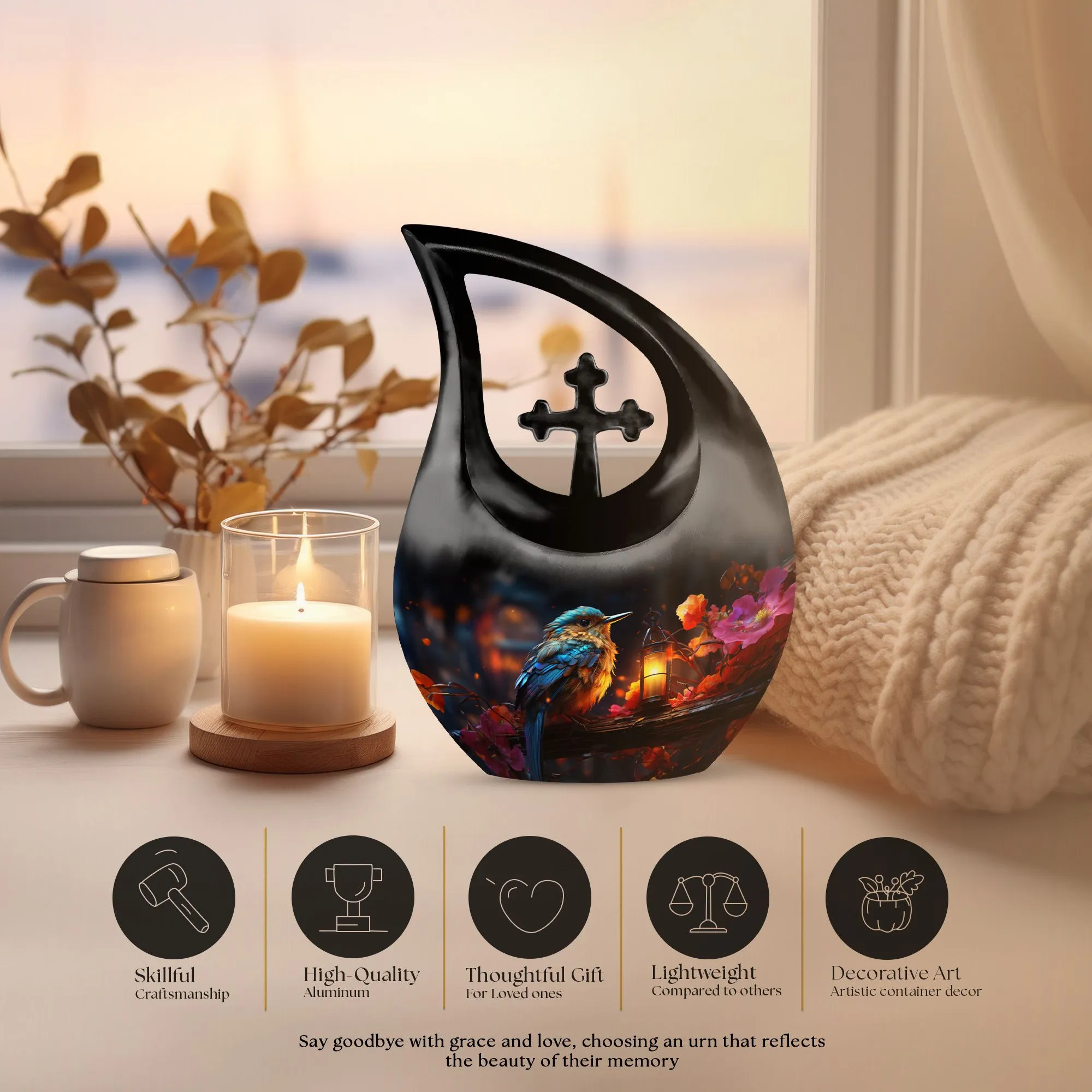 A Kingfisher's Glow - Cross Drop Memorial Urn Keepsake