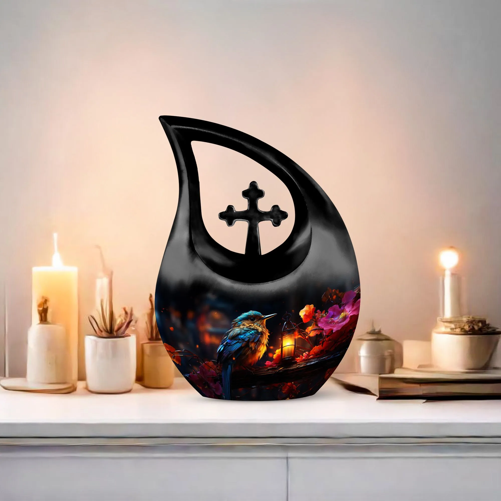 A Kingfisher's Glow - Cross Drop Memorial Urn Keepsake