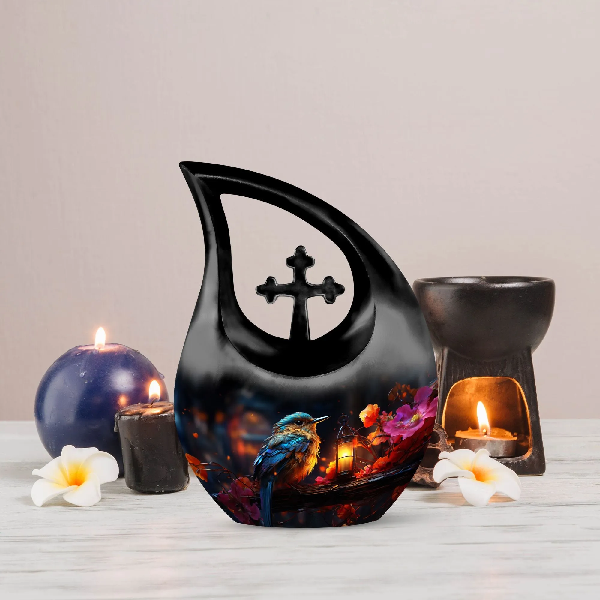 A Kingfisher's Glow - Cross Drop Memorial Urn Keepsake