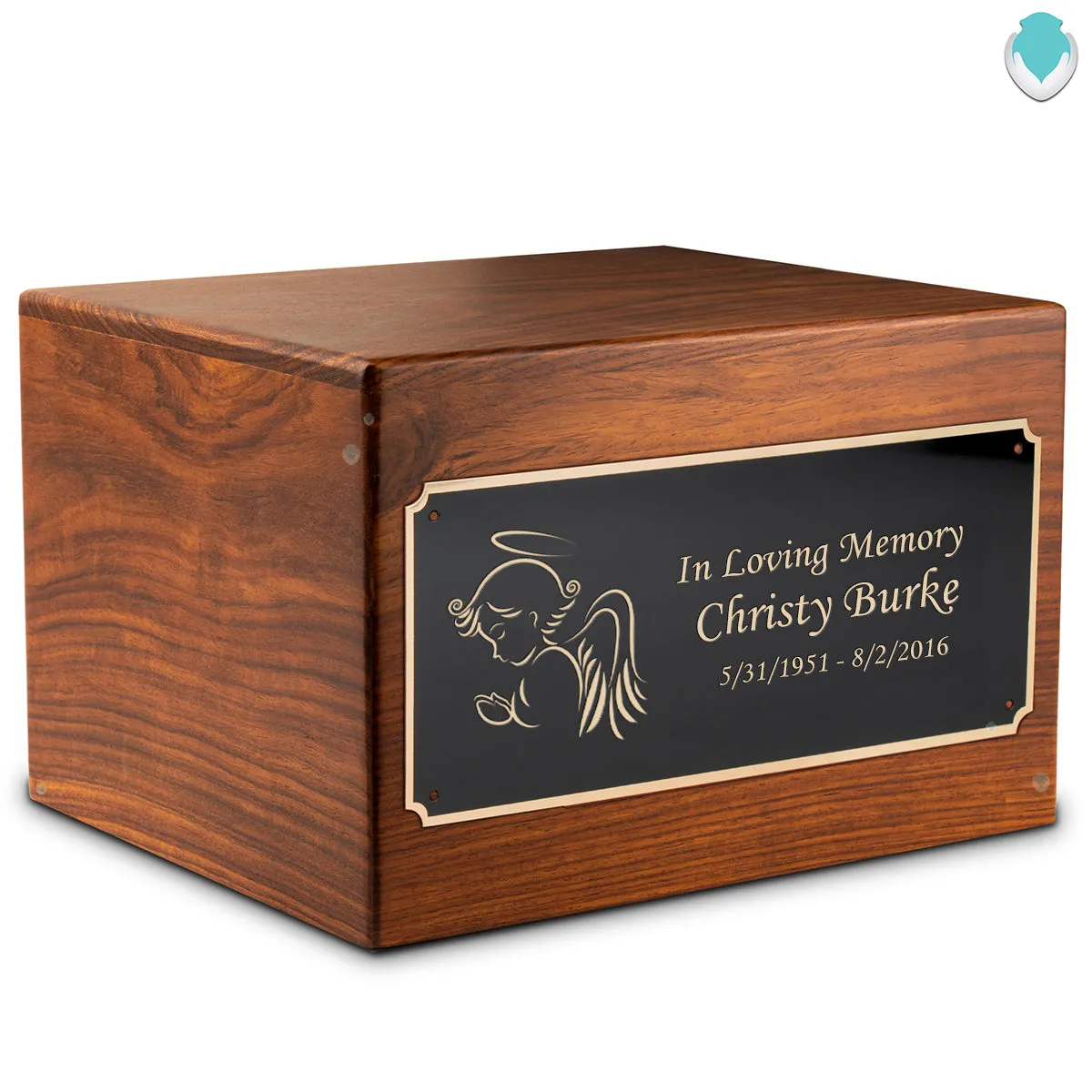 Adult Aura Angel Custom Engraved Solid Wood Box Cremation Urn