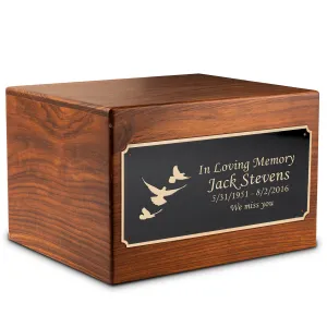 Adult Aura Doves Custom Engraved Solid Wood Box Cremation Urn
