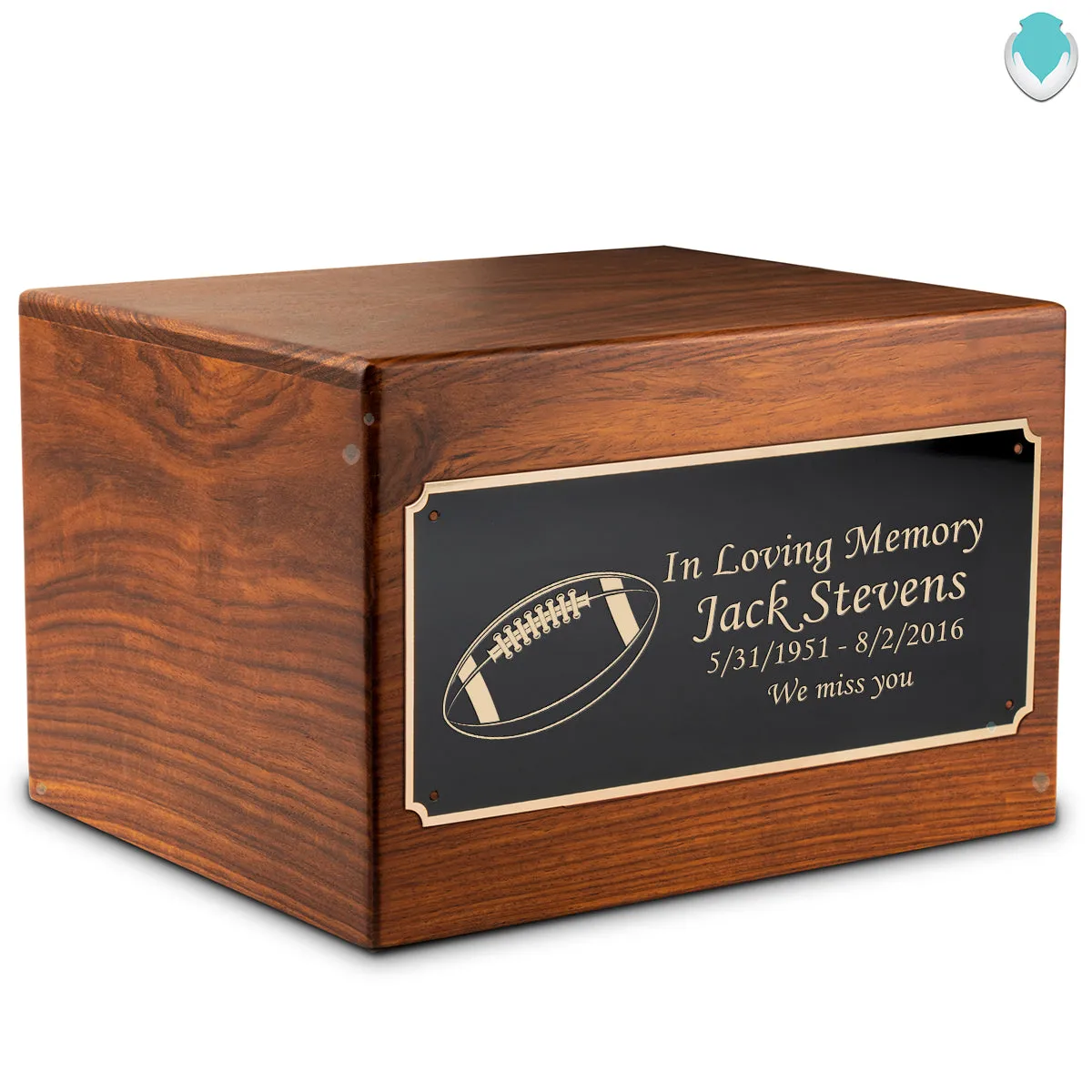 Adult Aura Football Custom Engraved Solid Wood Box Cremation Urn