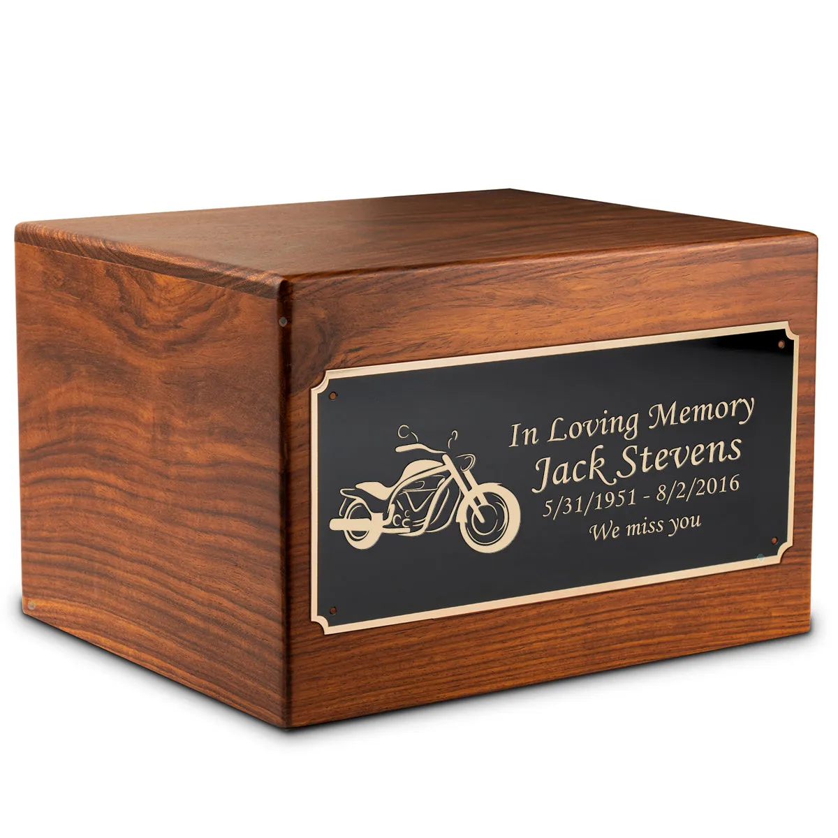 Adult Aura Motorcycle Custom Engraved Solid Wood Box Cremation Urn
