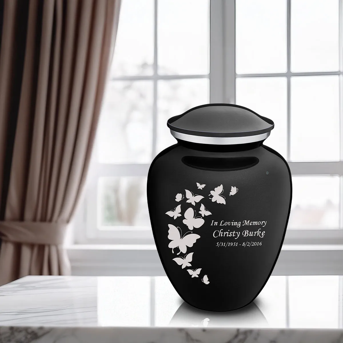 Adult Embrace Black Butterfly Cremation Urn