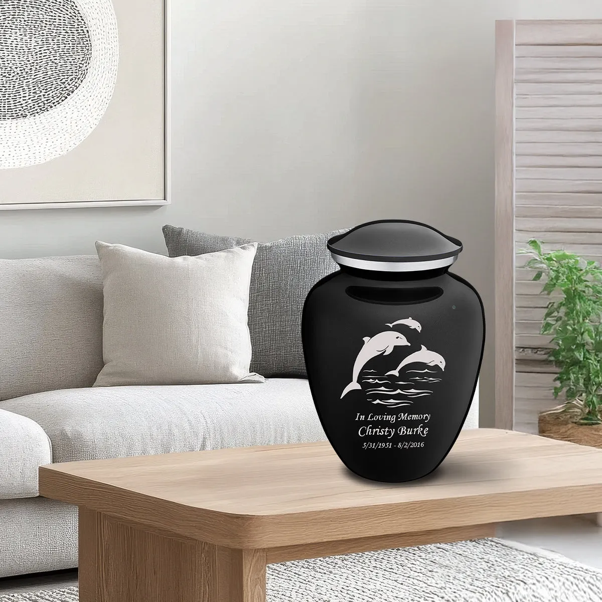 Adult Embrace Black Dolphins Cremation Urn