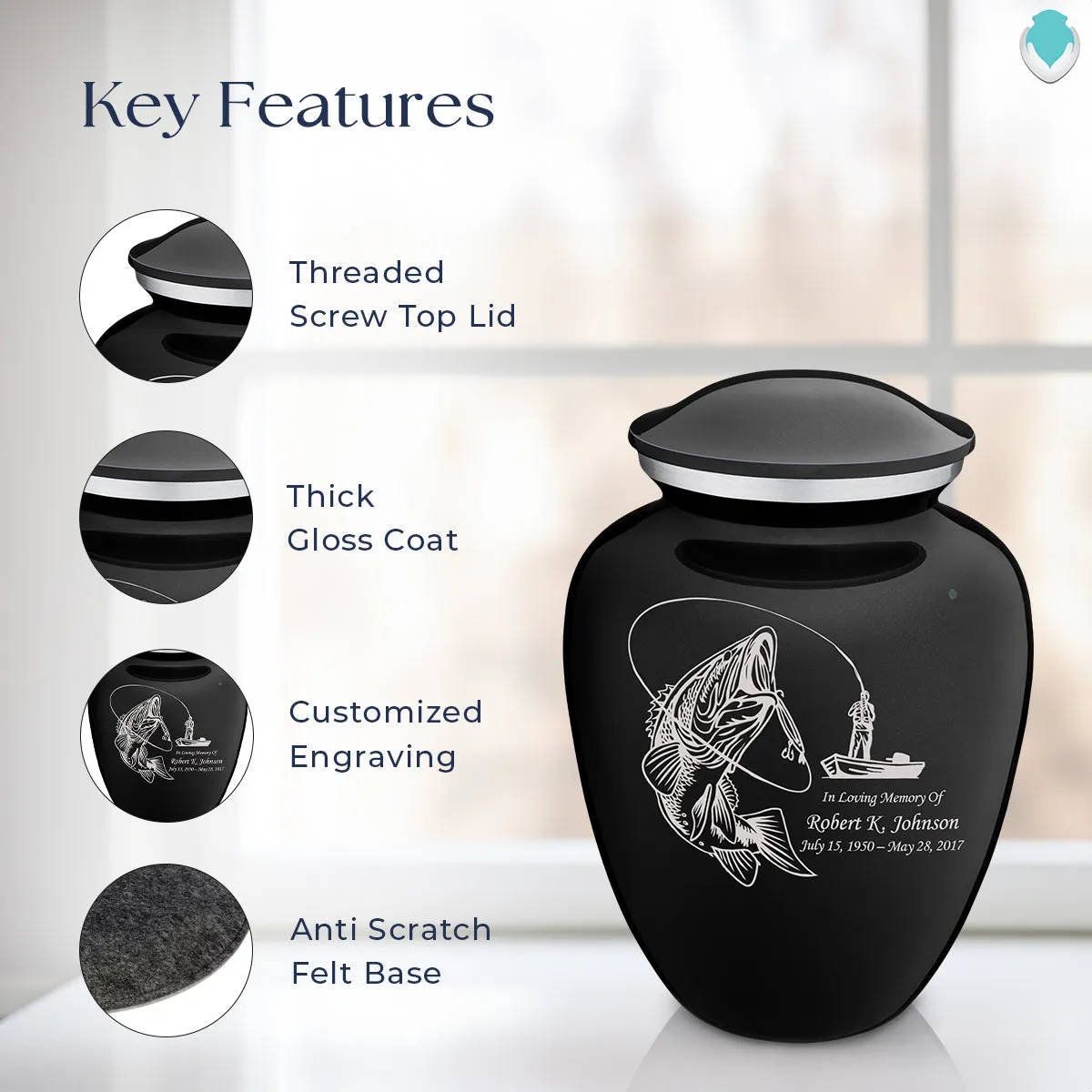 Adult Embrace Black Fishing Cremation Urn