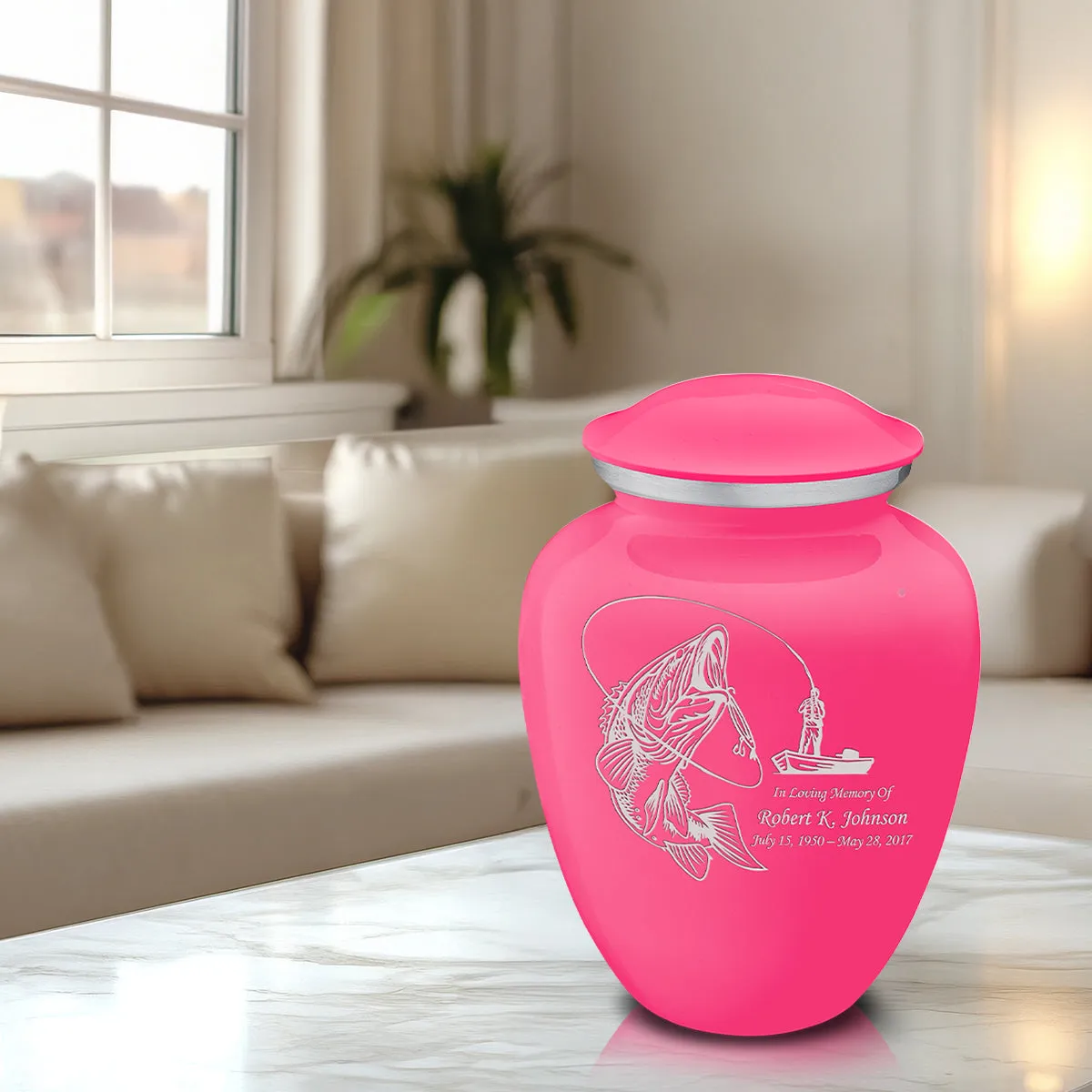 Adult Embrace Bright Pink Fishing Cremation Urn