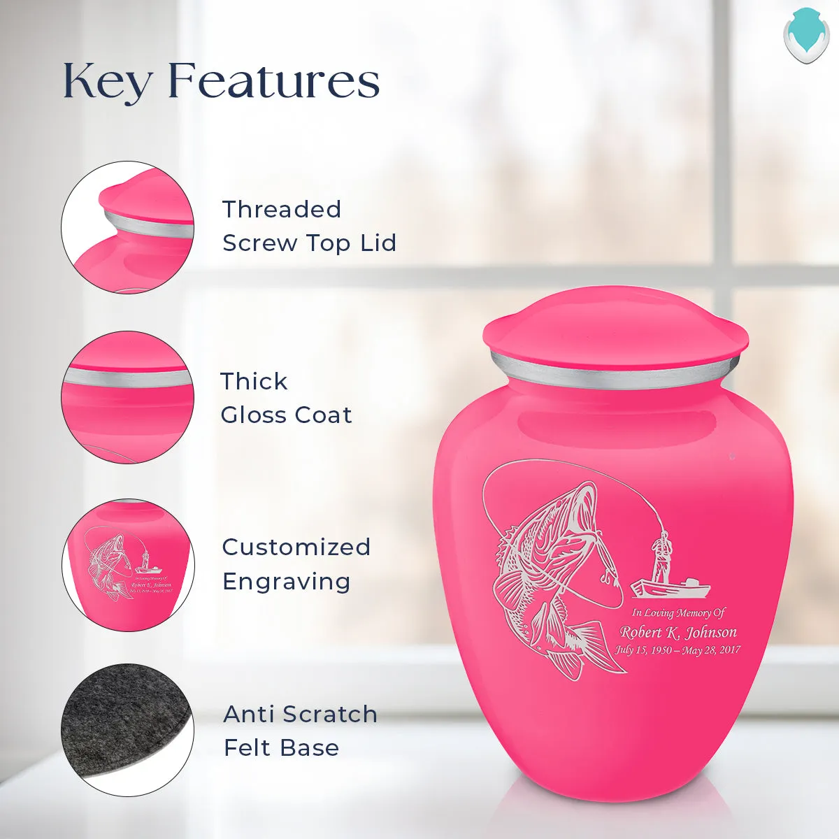 Adult Embrace Bright Pink Fishing Cremation Urn