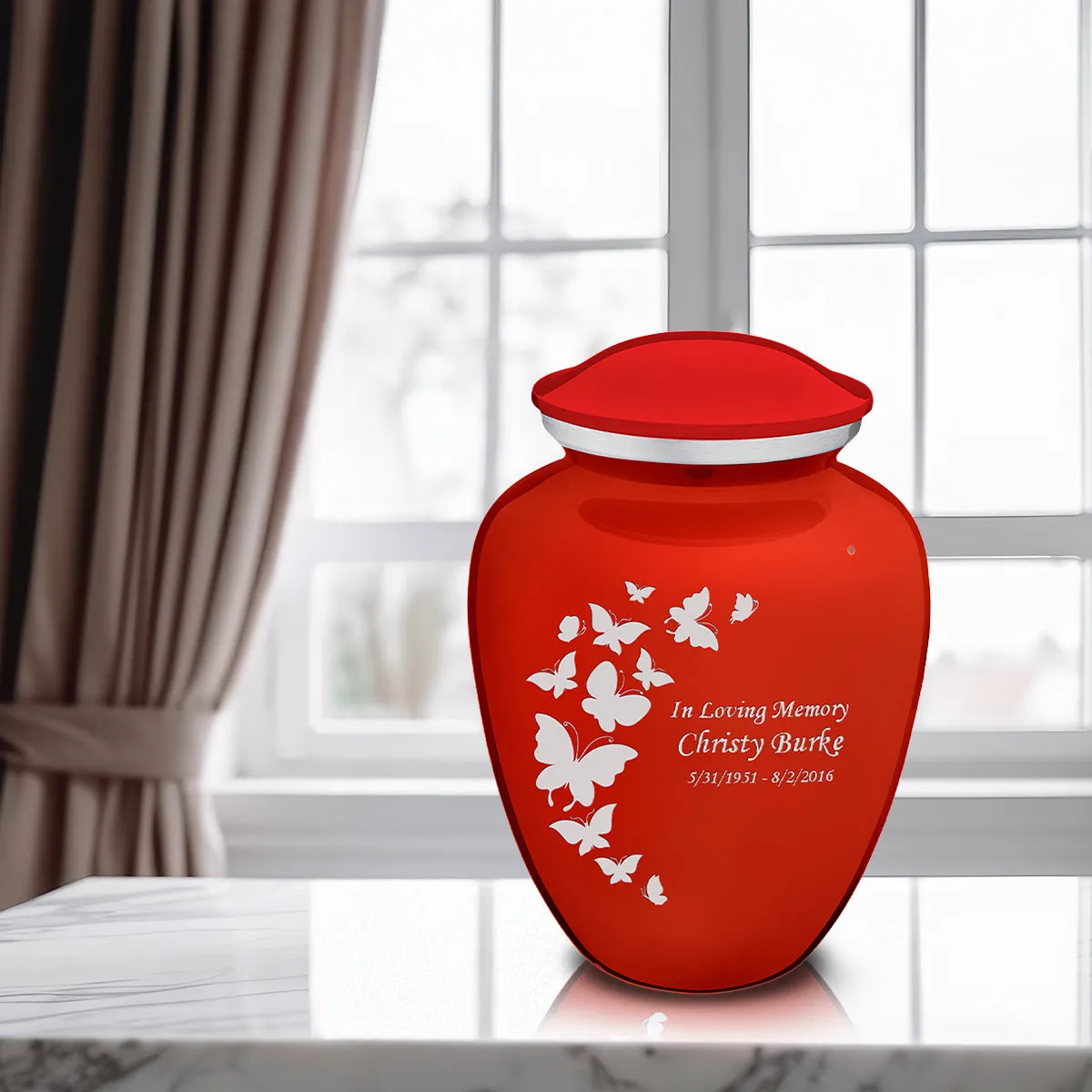 Adult Embrace Bright Red Butterfly Cremation Urn