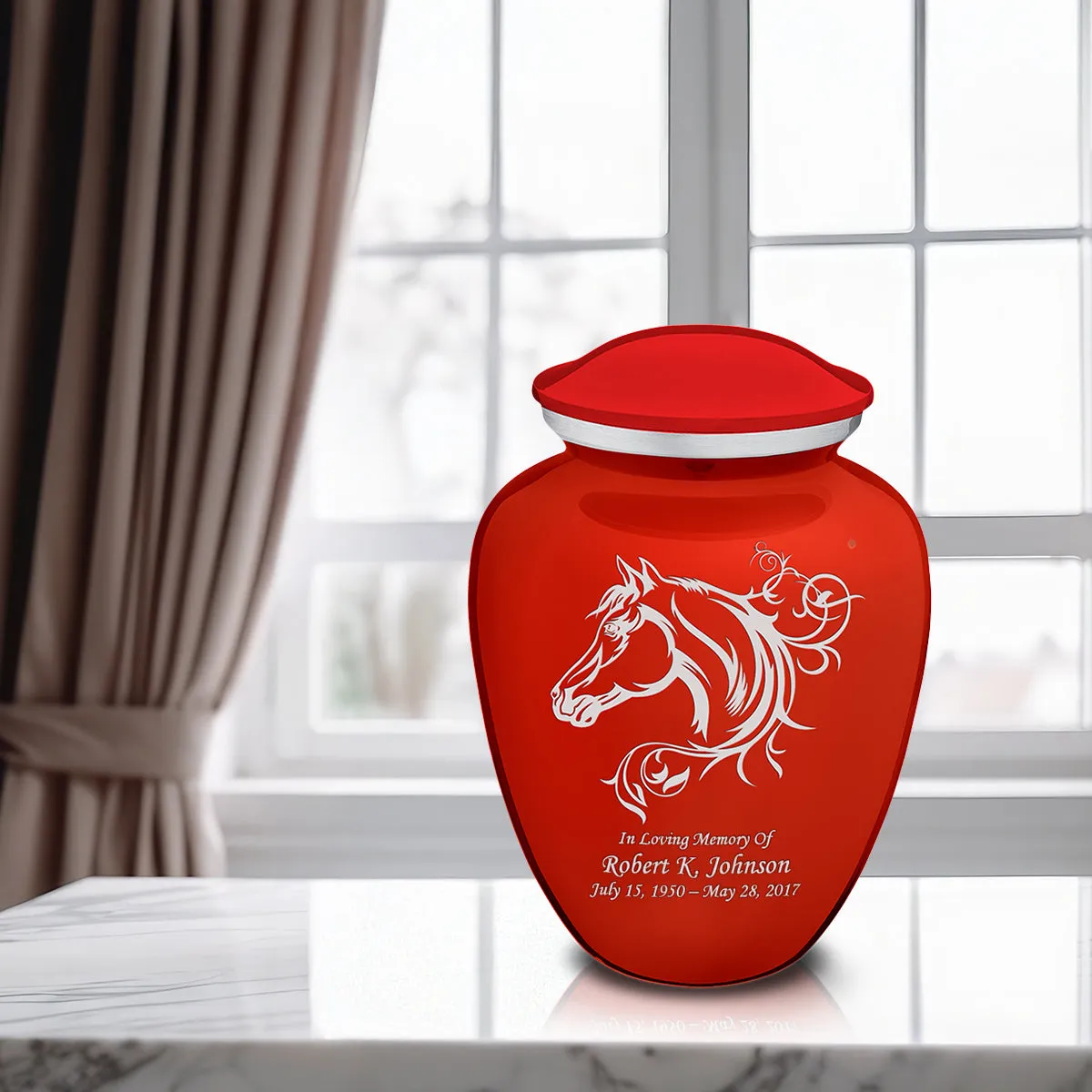 Adult Embrace Bright Red Horse Cremation Urn