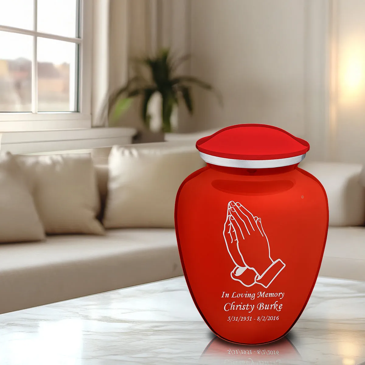 Adult Embrace Bright Red Praying Hands Cremation Urn
