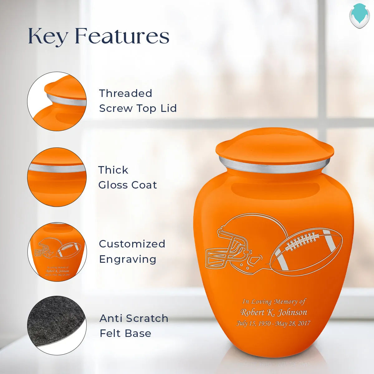 Adult Embrace Burnt Orange Football Cremation Urn
