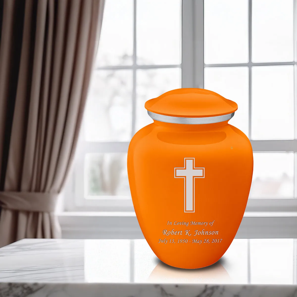 Adult Embrace Burnt Orange Simple Cross Cremation Urn