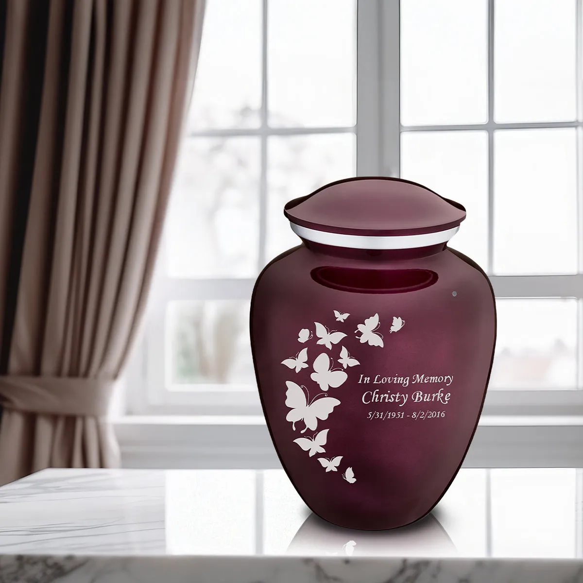 Adult Embrace Cherry Purple Butterflies Cremation Urn