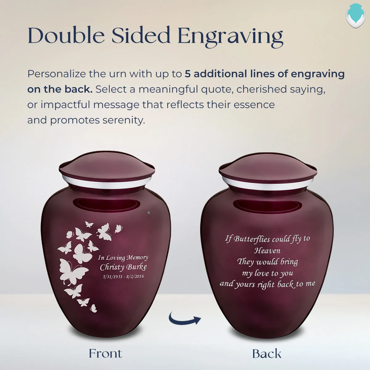 Adult Embrace Cherry Purple Butterflies Cremation Urn