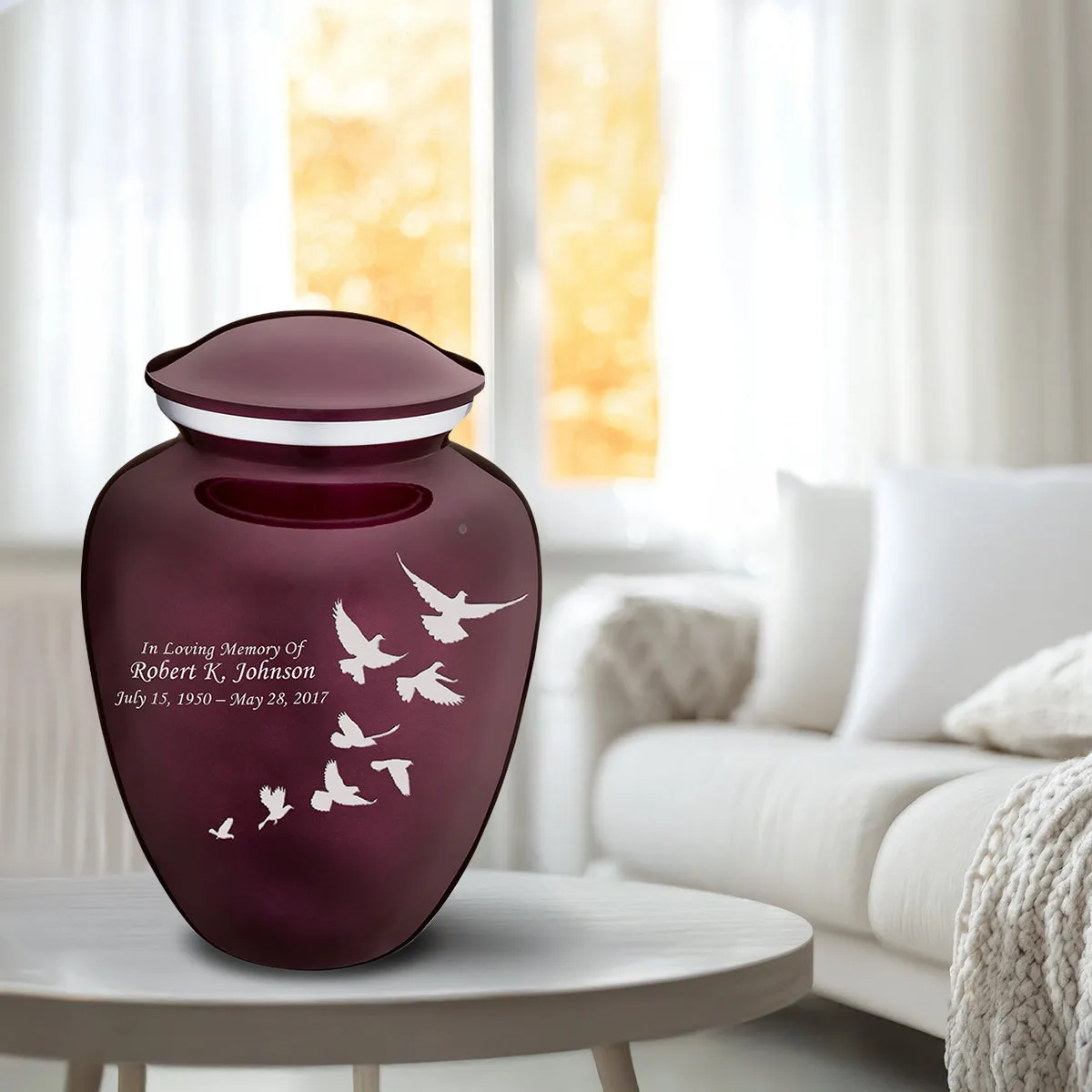 Adult Embrace Cherry Purple Doves Cremation Urn