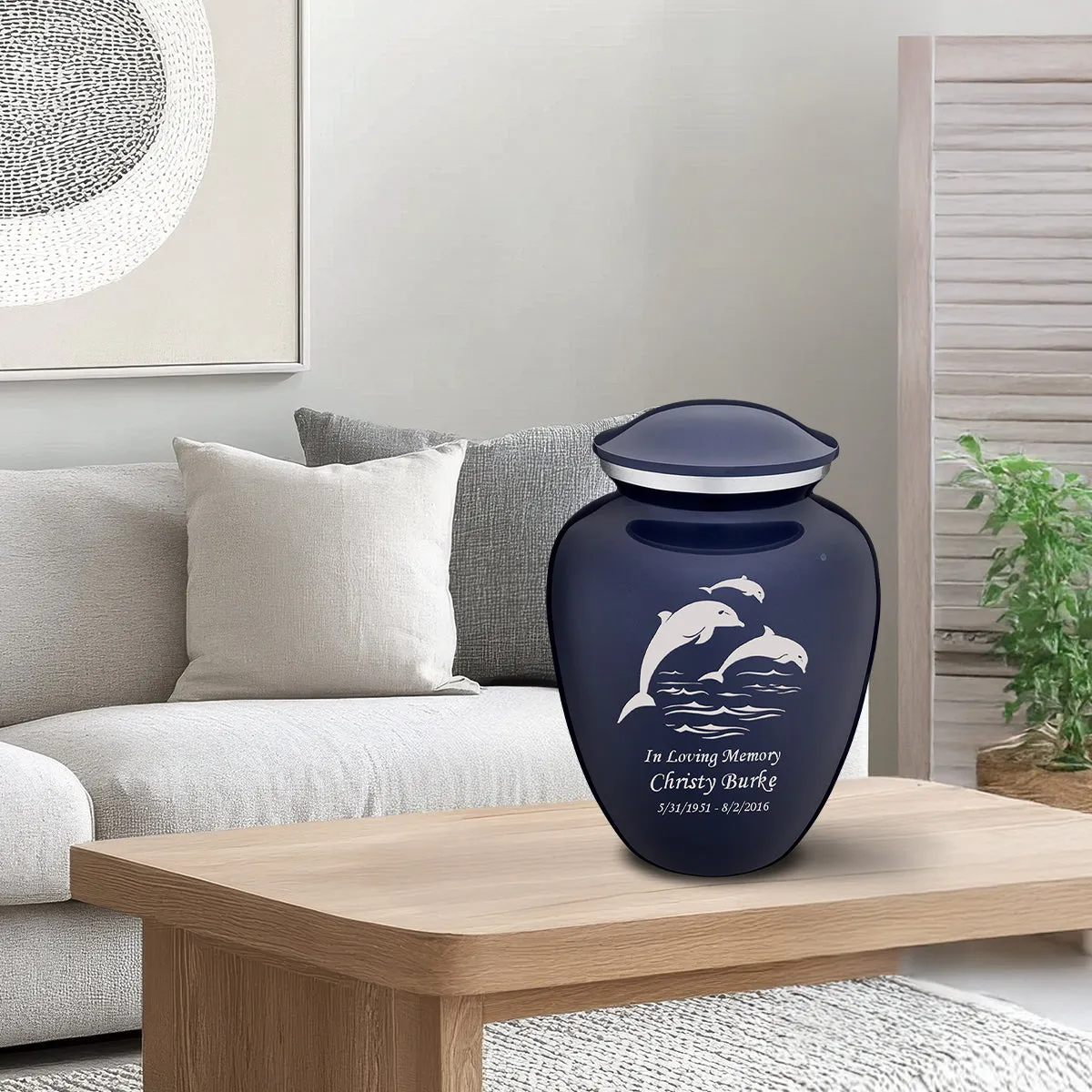 Adult Embrace Cobalt Blue Dolphins Cremation Urn