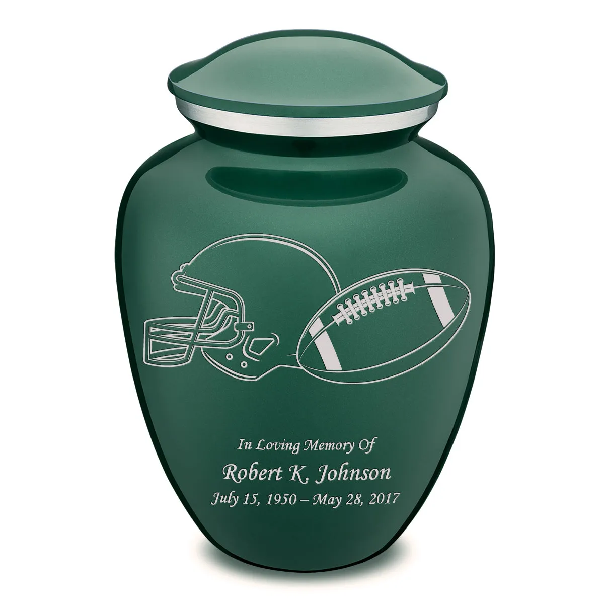 Adult Embrace Green Football Cremation Urn