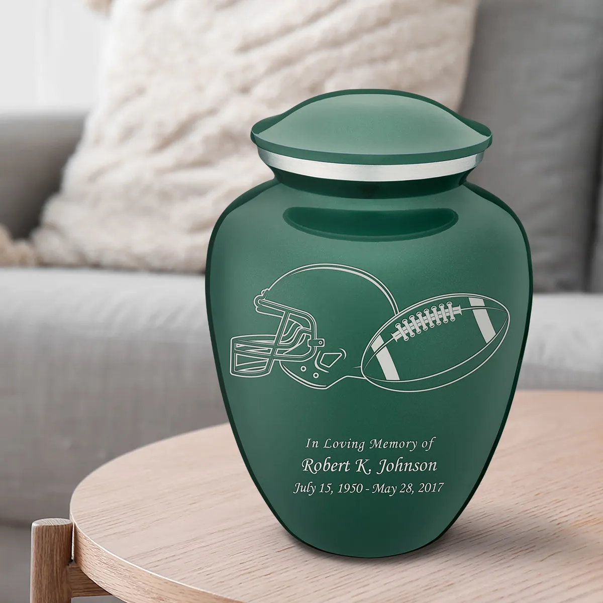 Adult Embrace Green Football Cremation Urn
