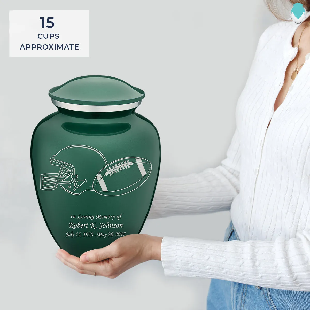 Adult Embrace Green Football Cremation Urn