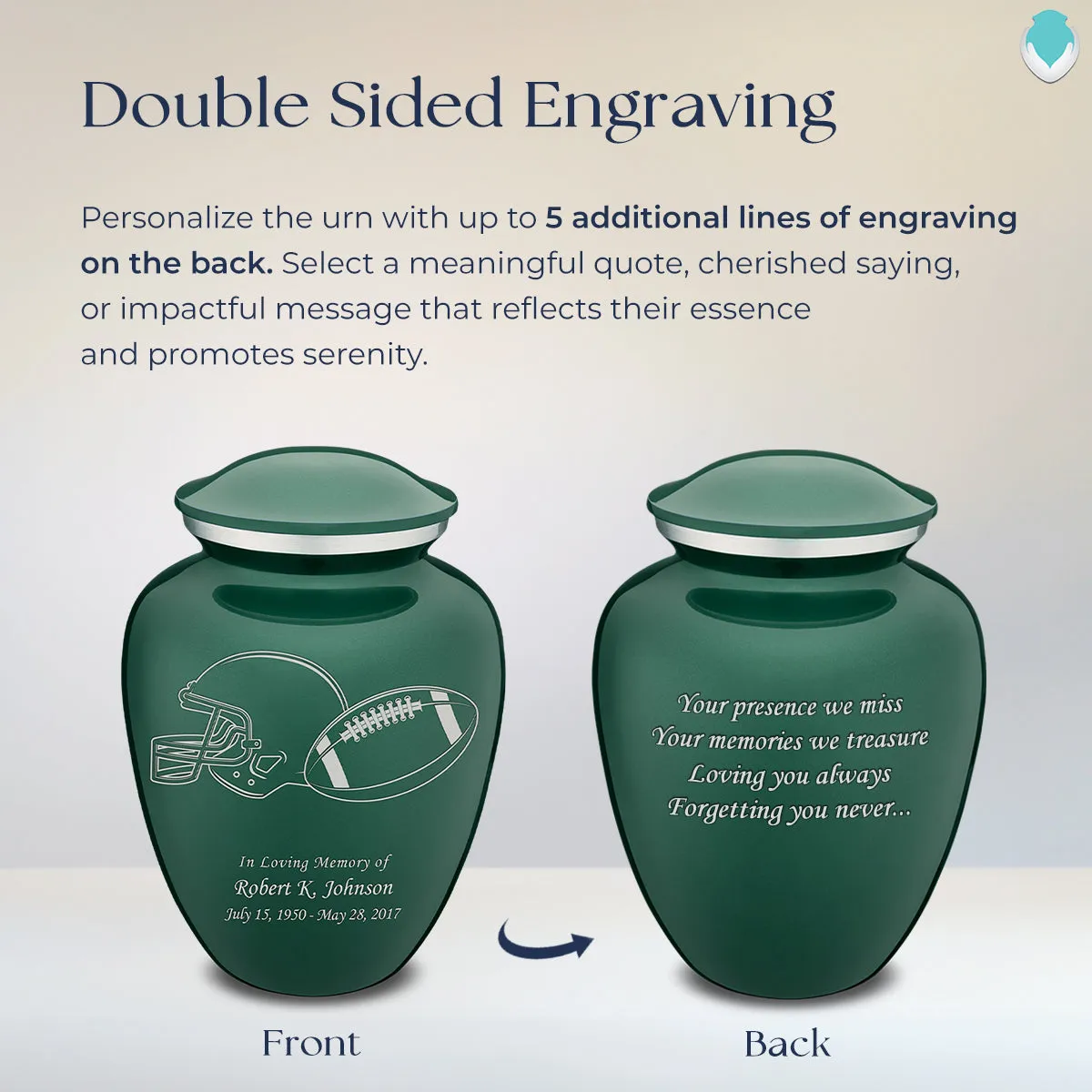 Adult Embrace Green Football Cremation Urn