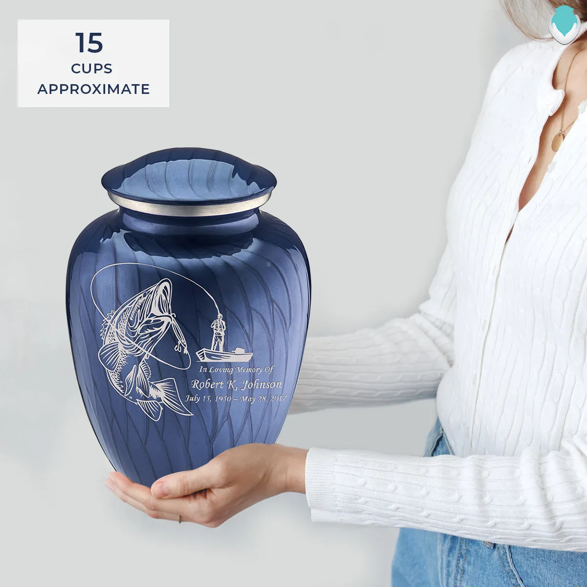 Adult Embrace Pearl Cobalt Blue Fishing Cremation Urn