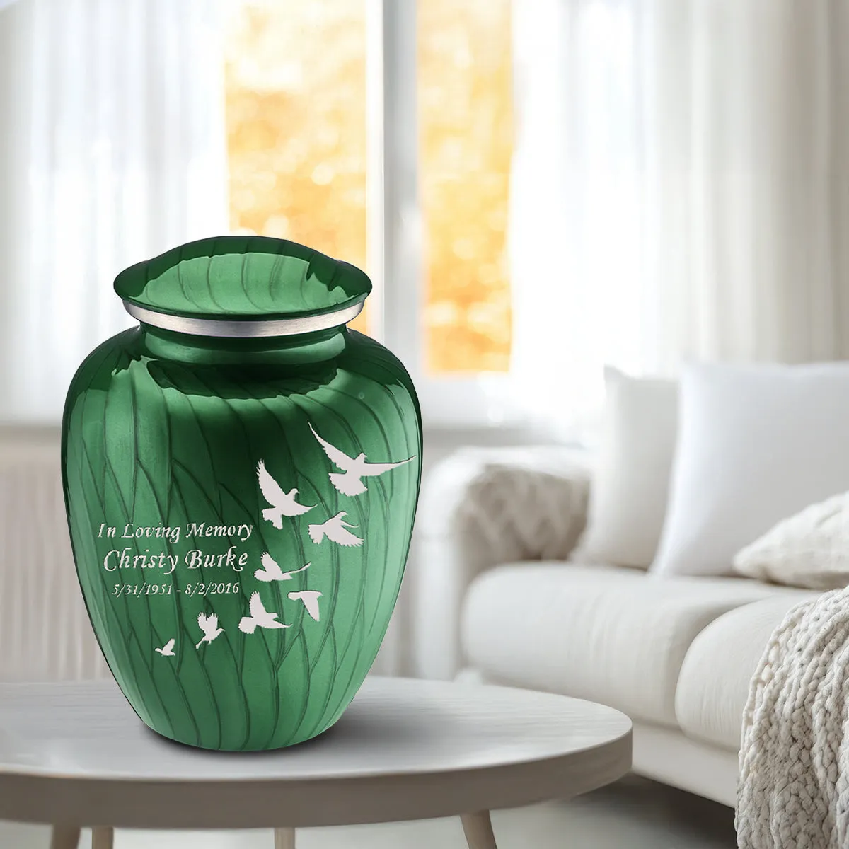 Adult Embrace Pearl Green Doves Cremation Urn