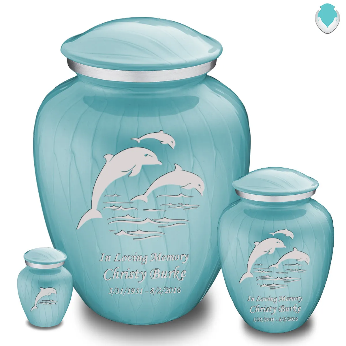 Adult Embrace Pearl Light Blue Dolphin Cremation Urn