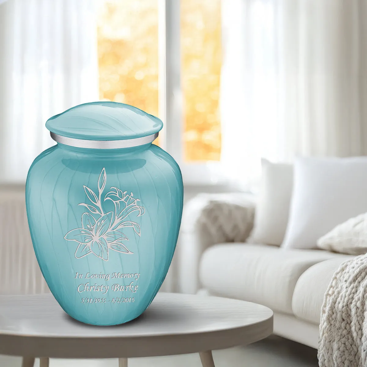 Adult Embrace Pearl Light Blue Lily Cremation Urn