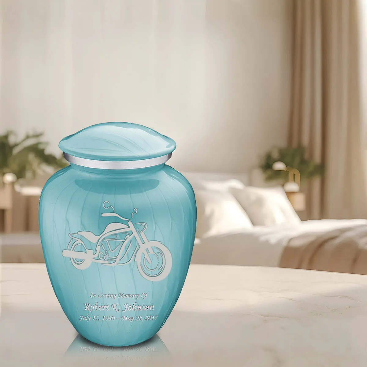 Adult Embrace Pearl Light Blue Motorcycle Cremation Urn