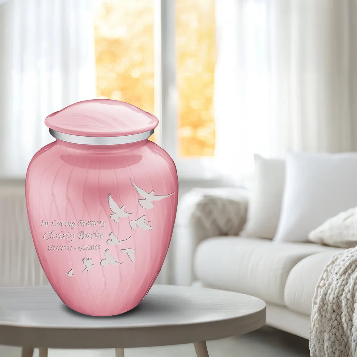 Adult Embrace Pearl Pink Doves Cremation Urn