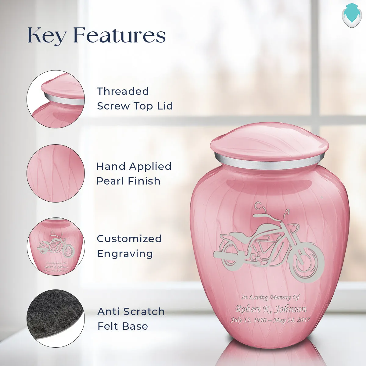 Adult Embrace Pearl Pink Motorcycle Cremation Urn
