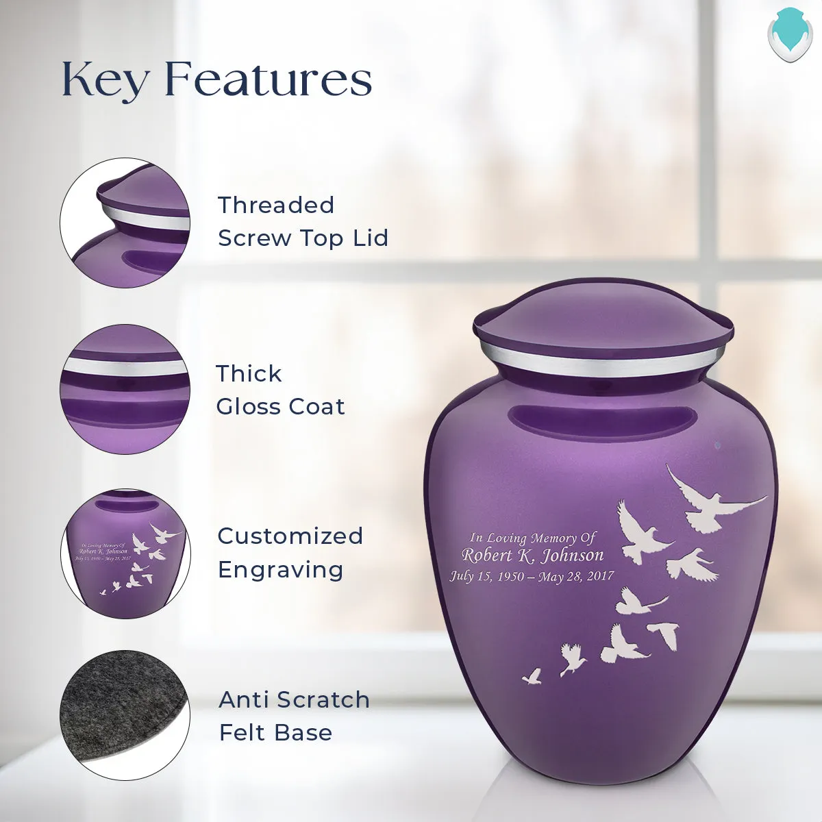Adult Embrace Purple Doves Cremation Urn