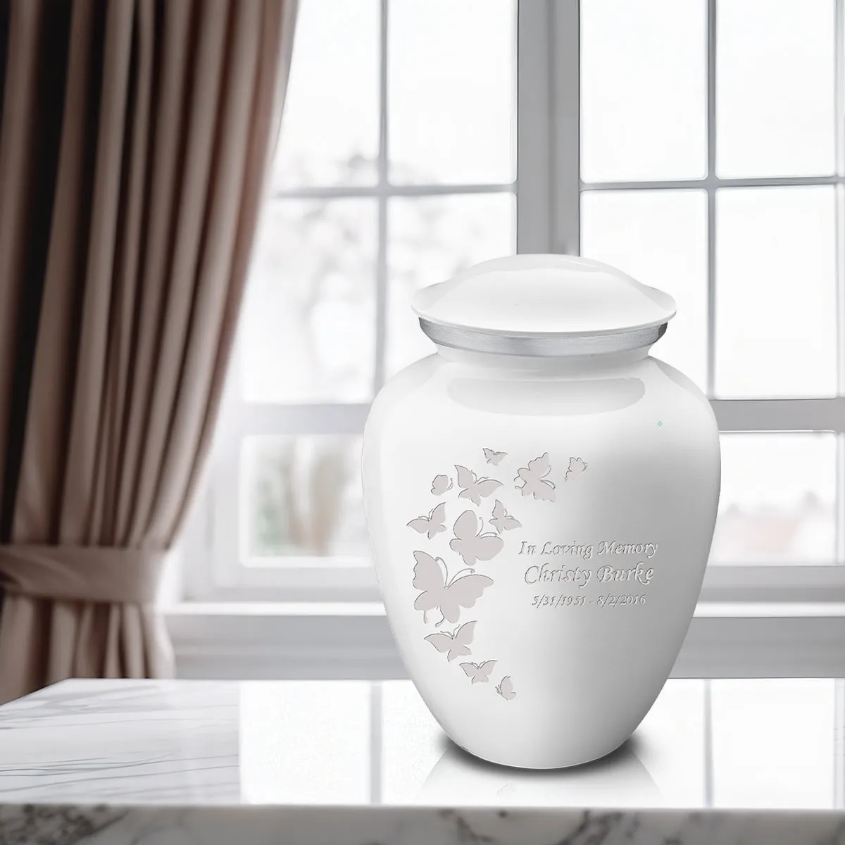 Adult Embrace White Butterfly Cremation Urn