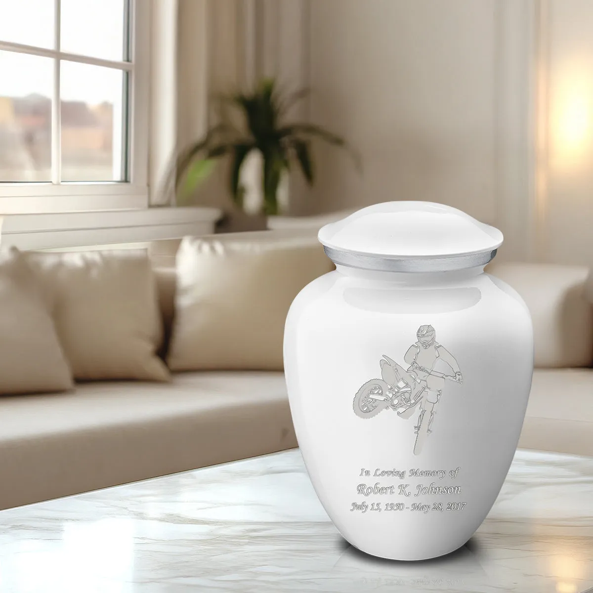 Adult Embrace White Dirt Bike Cremation Urn