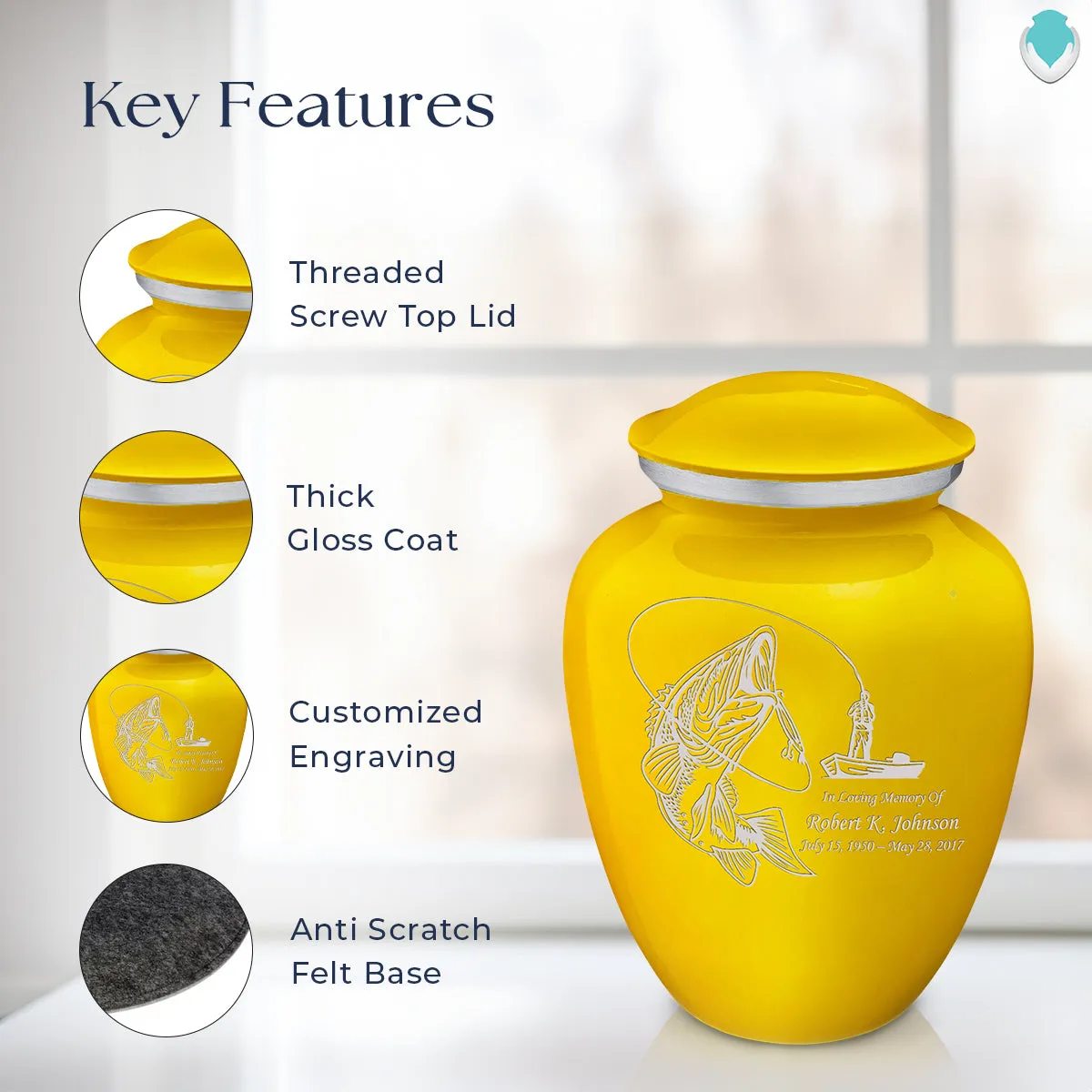 Adult Embrace Yellow Fishing Cremation Urn