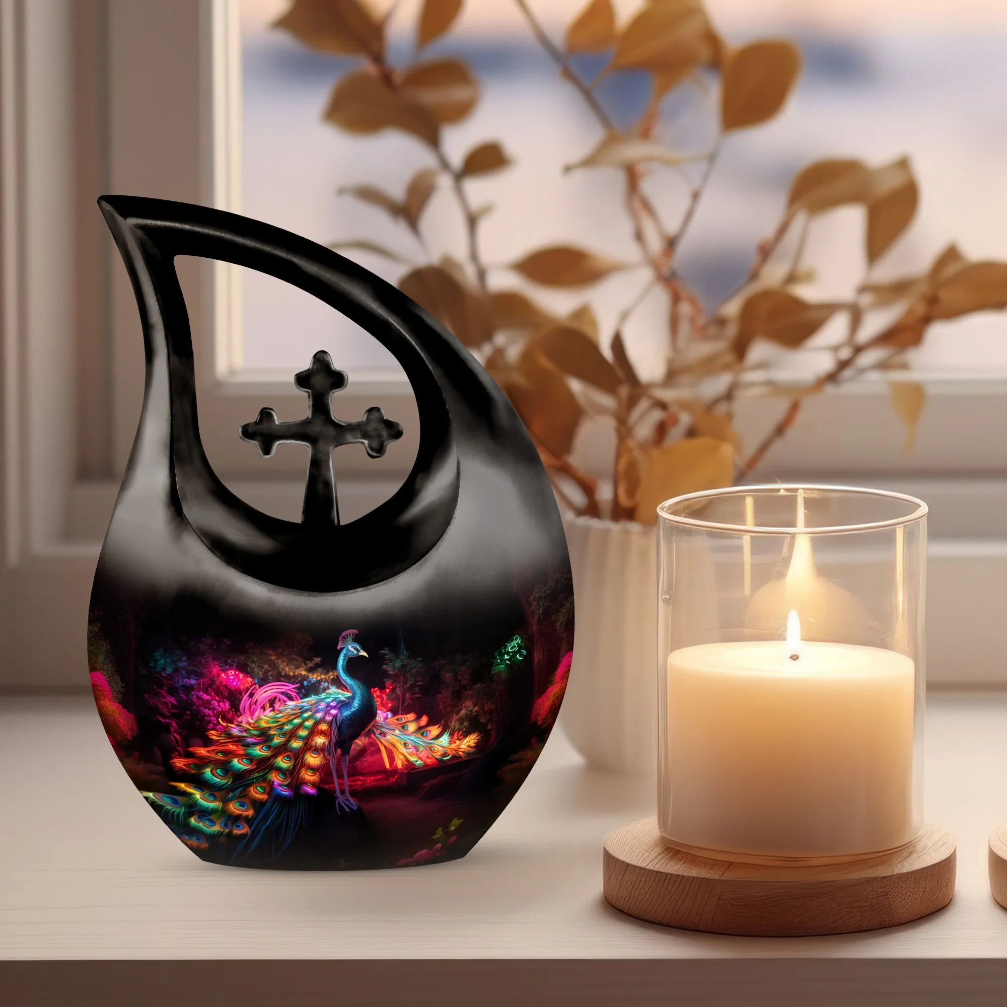Affordable Peacock cremation urn for large adults