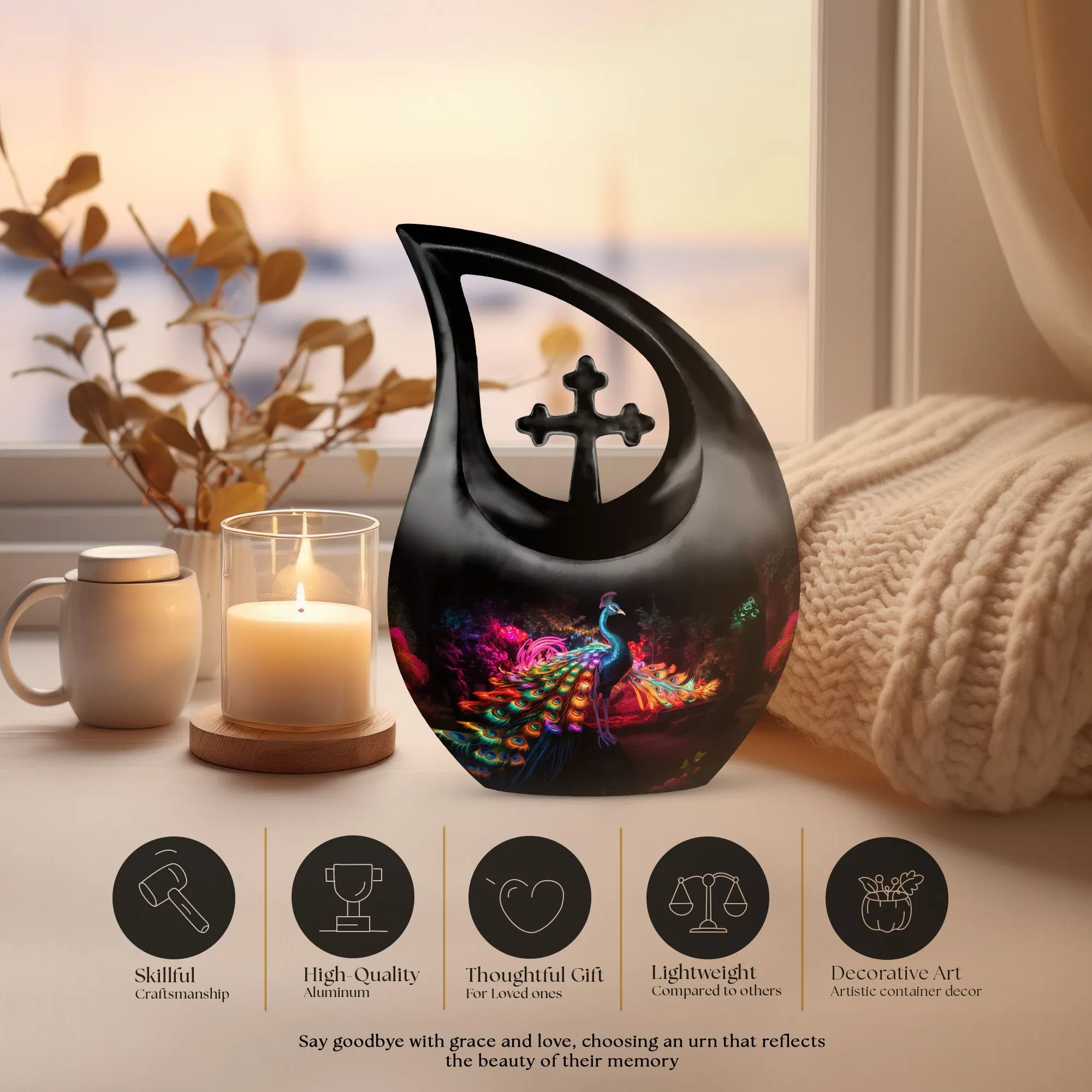 Affordable Peacock cremation urn for large adults
