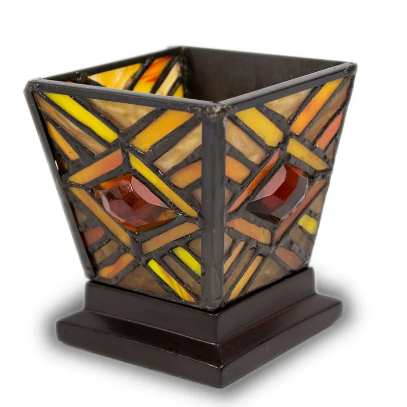 Amber Mission Stained Glass Keepsake Urn and Candle Holder