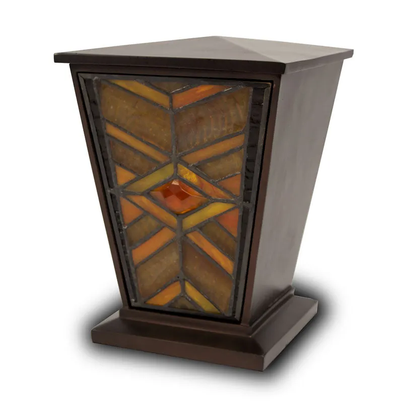 Amber Mission Style Stained Glass Cremation Urn in Medium