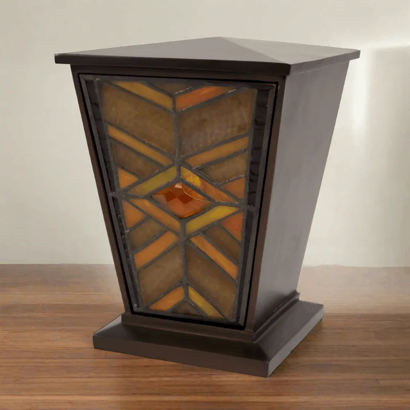 Amber Mission Style Stained Glass Cremation Urn in Medium