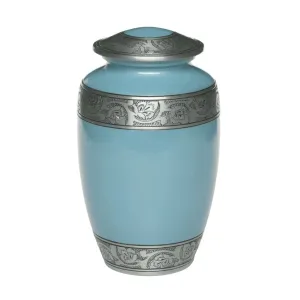 Antique Teal Blue Metal Cremation Urn