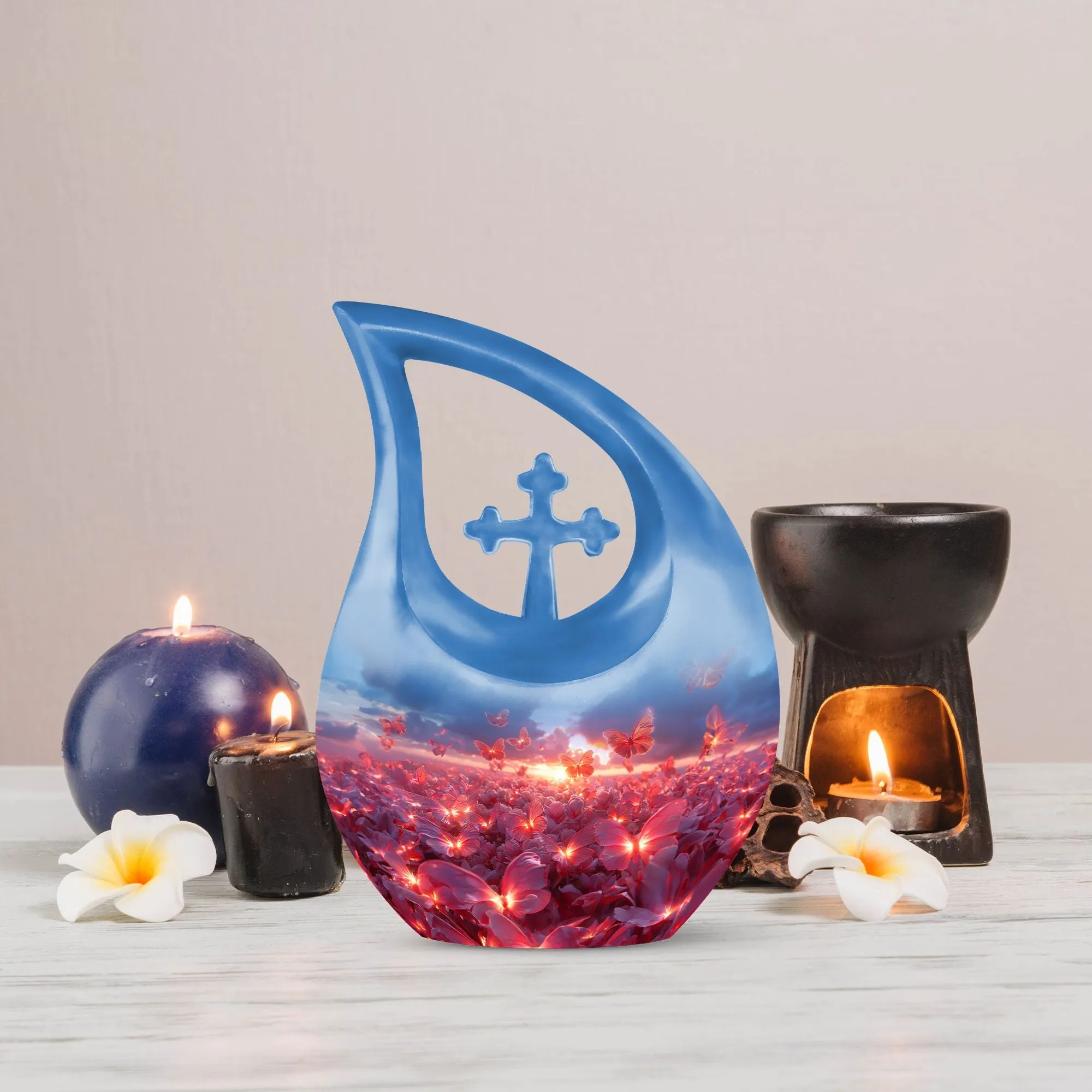 Artistic Pink Butterfly Memorial Urn, Personalized Urn