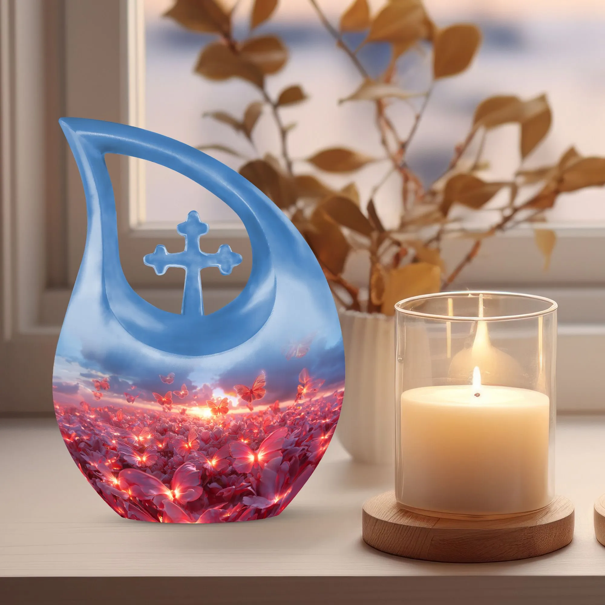 Artistic Pink Butterfly Memorial Urn, Personalized Urn