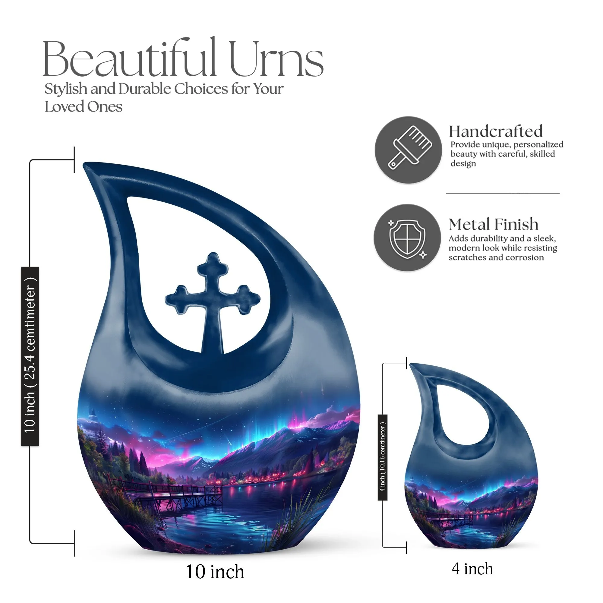 Aurora Borealis Metal Memorial Cremation Urn For Ashes