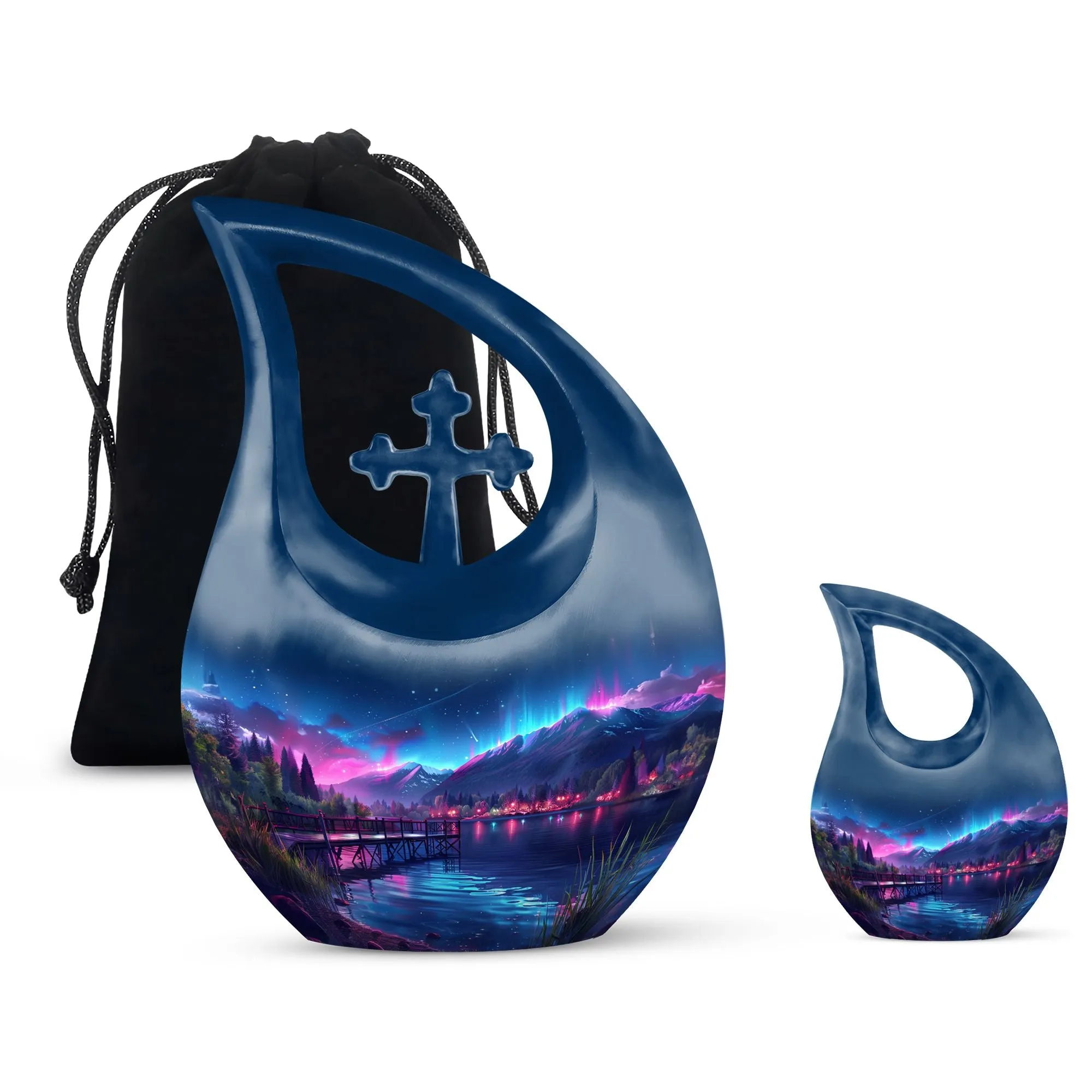 Aurora Borealis Metal Memorial Cremation Urn For Ashes