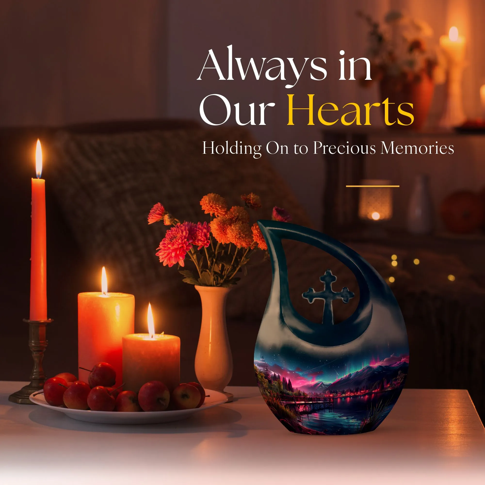 Aurora Borealis Metal Memorial Cremation Urn For Ashes