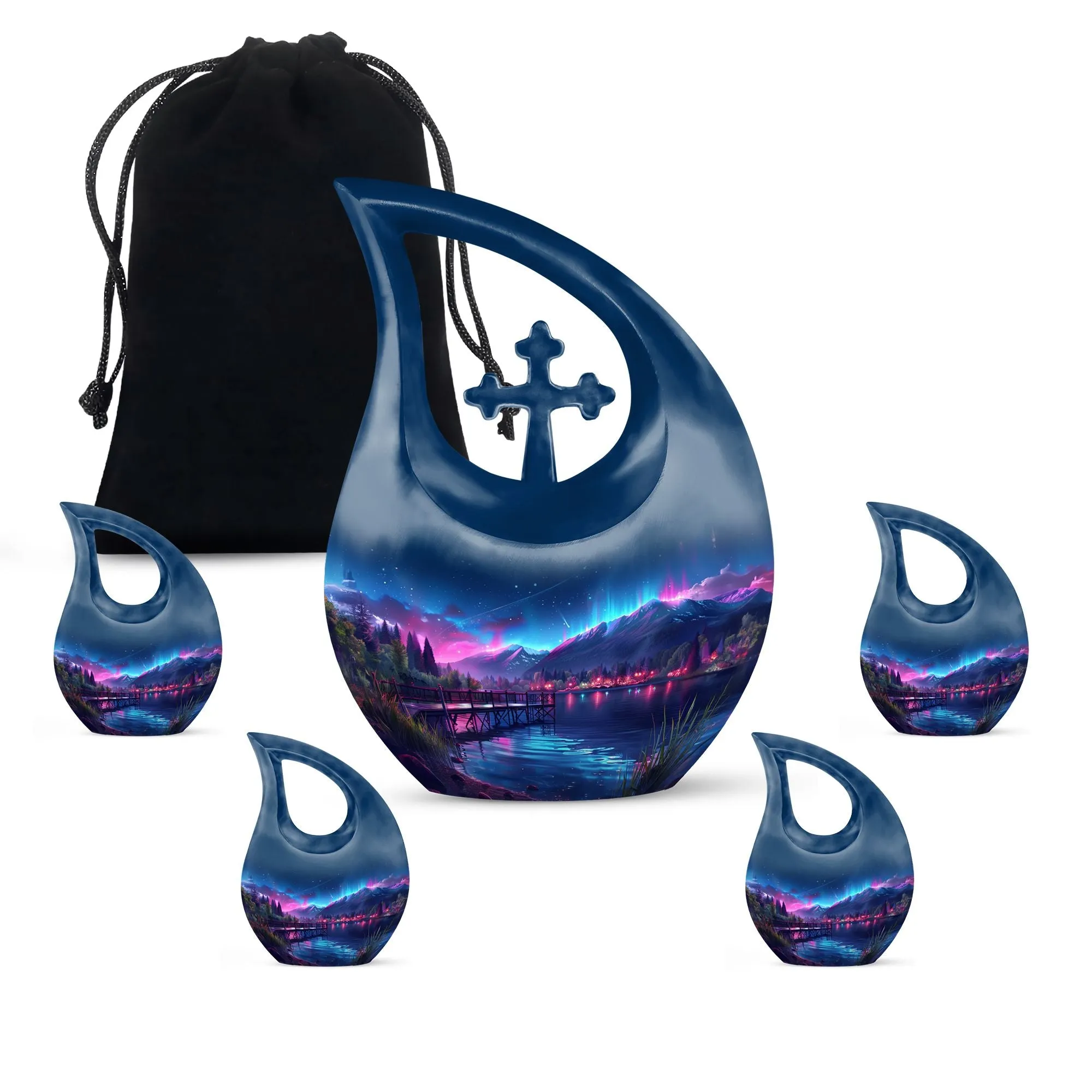 Aurora Borealis Metal Memorial Cremation Urn For Ashes