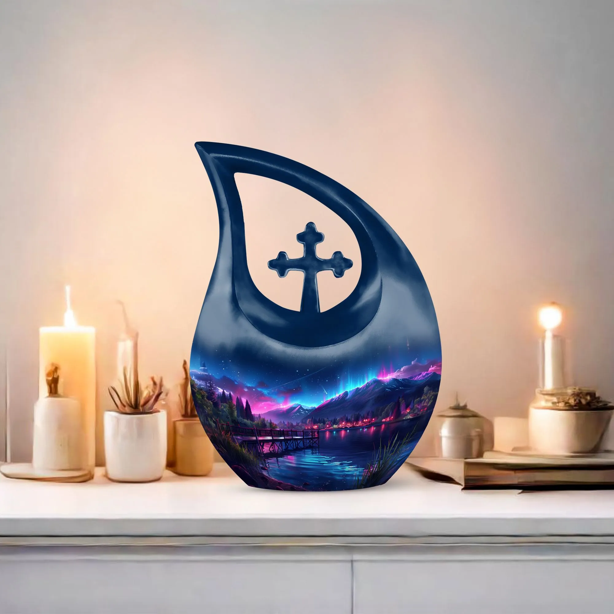 Aurora Borealis Metal Memorial Cremation Urn For Ashes